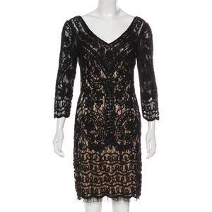 Sue Wong Black and Gold Embellished Long Sleeve Sheath Dress